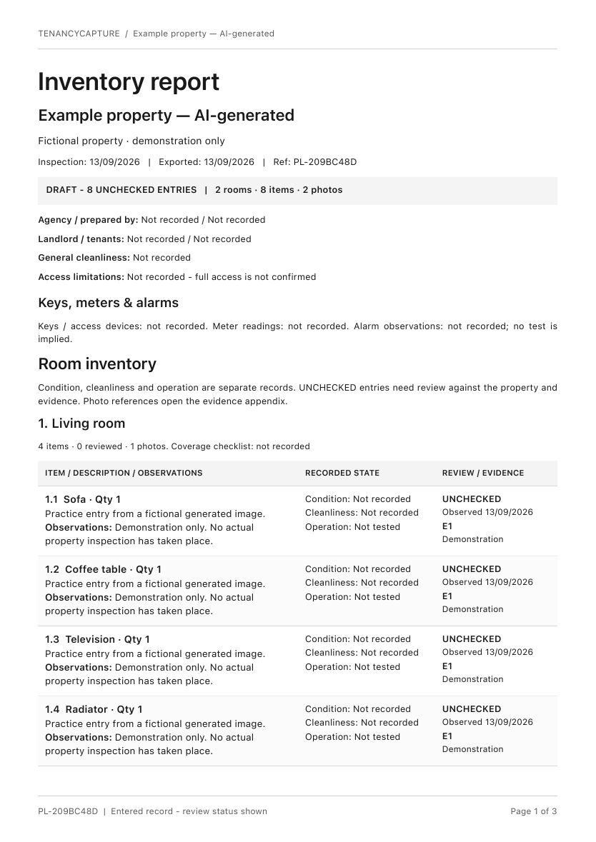 First page of the native iPhone sample report, showing eight unchecked demonstration entries